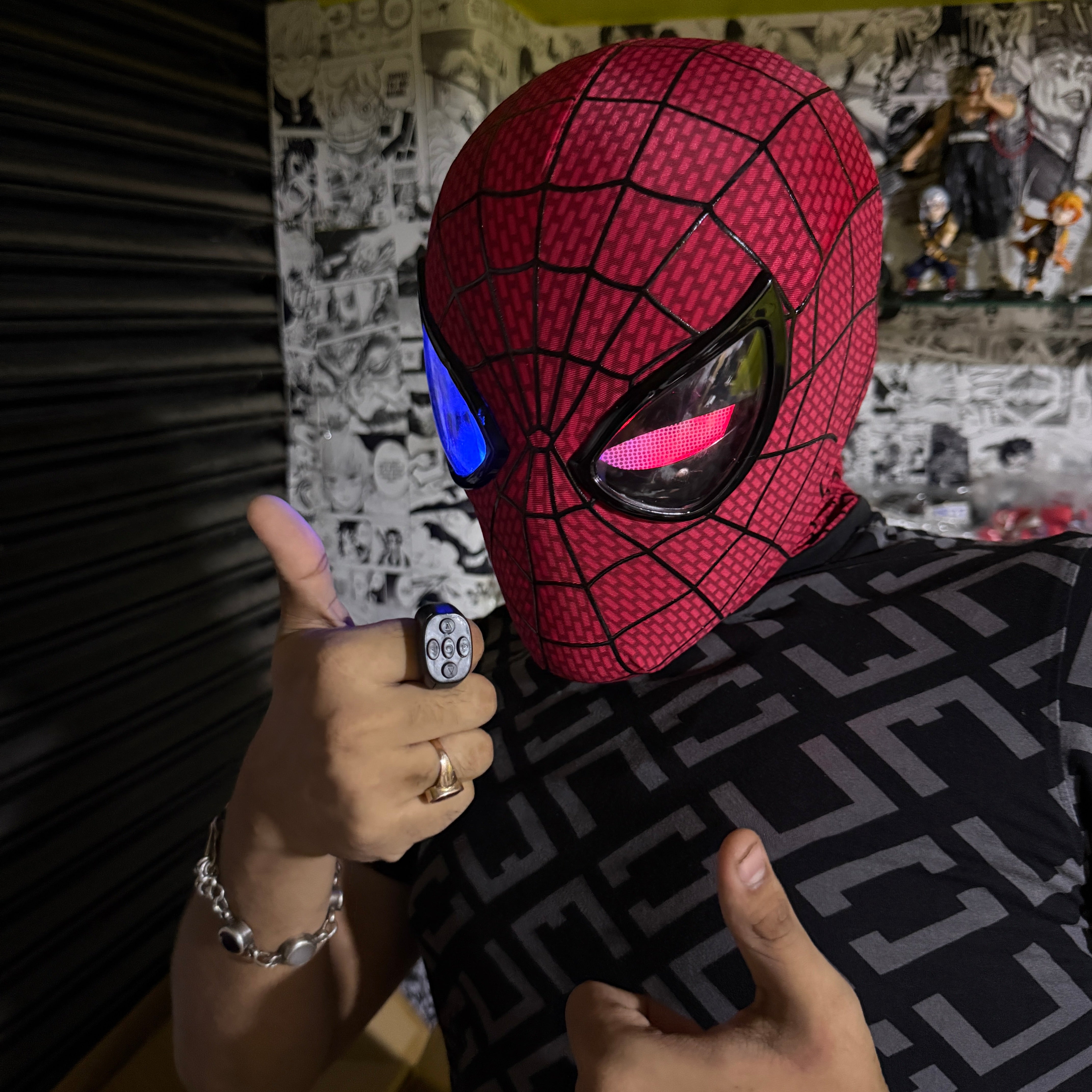 3D The Amazing Spider-Man Rubber Texture RED Cosplay Mask with Remote-Controlled Blinking LED Eyes || Breathable Material, Unisex || MARVEL
