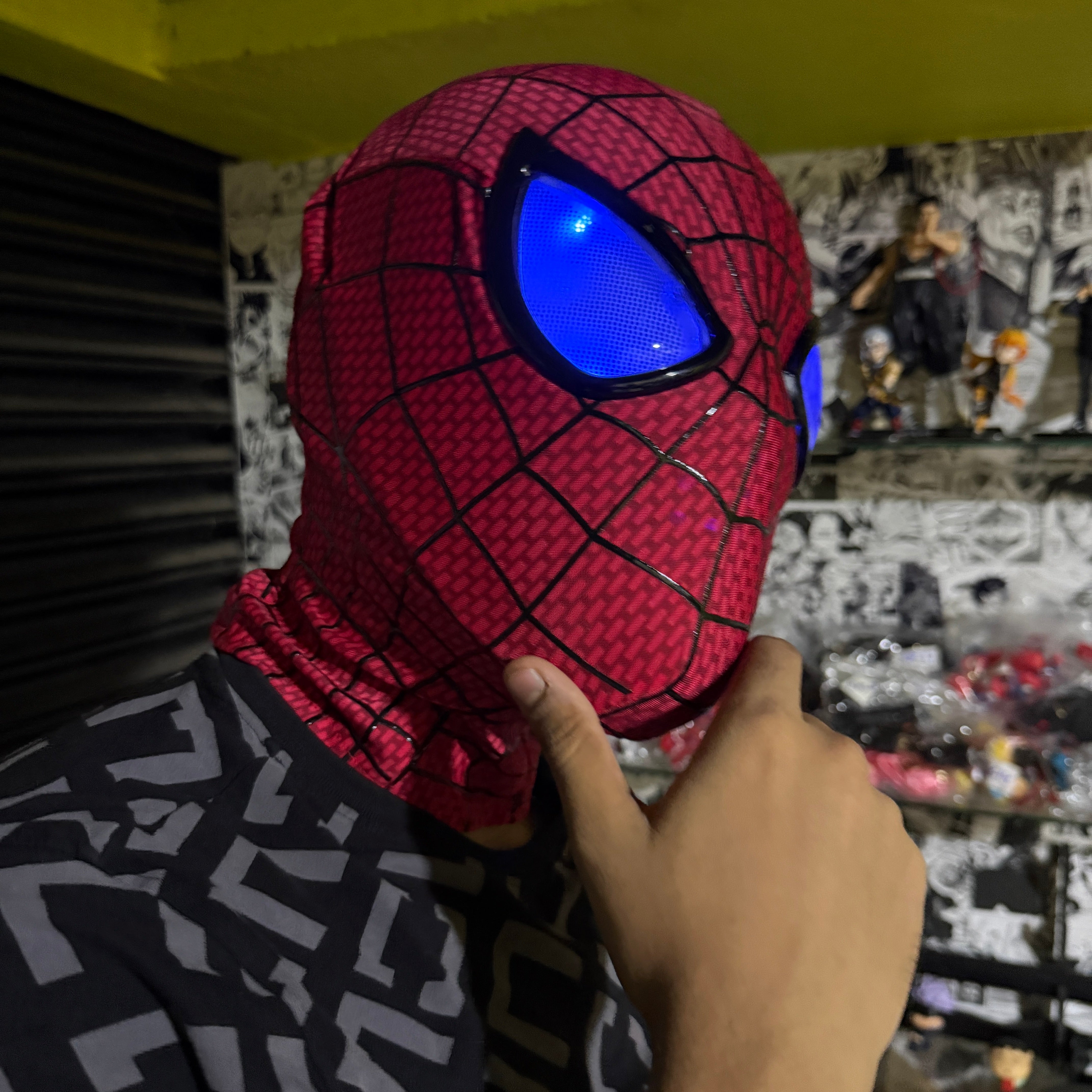 3D The Amazing Spider-Man Rubber Texture RED Cosplay Mask with Remote-Controlled Blinking LED Eyes || Breathable Material, Unisex || MARVEL