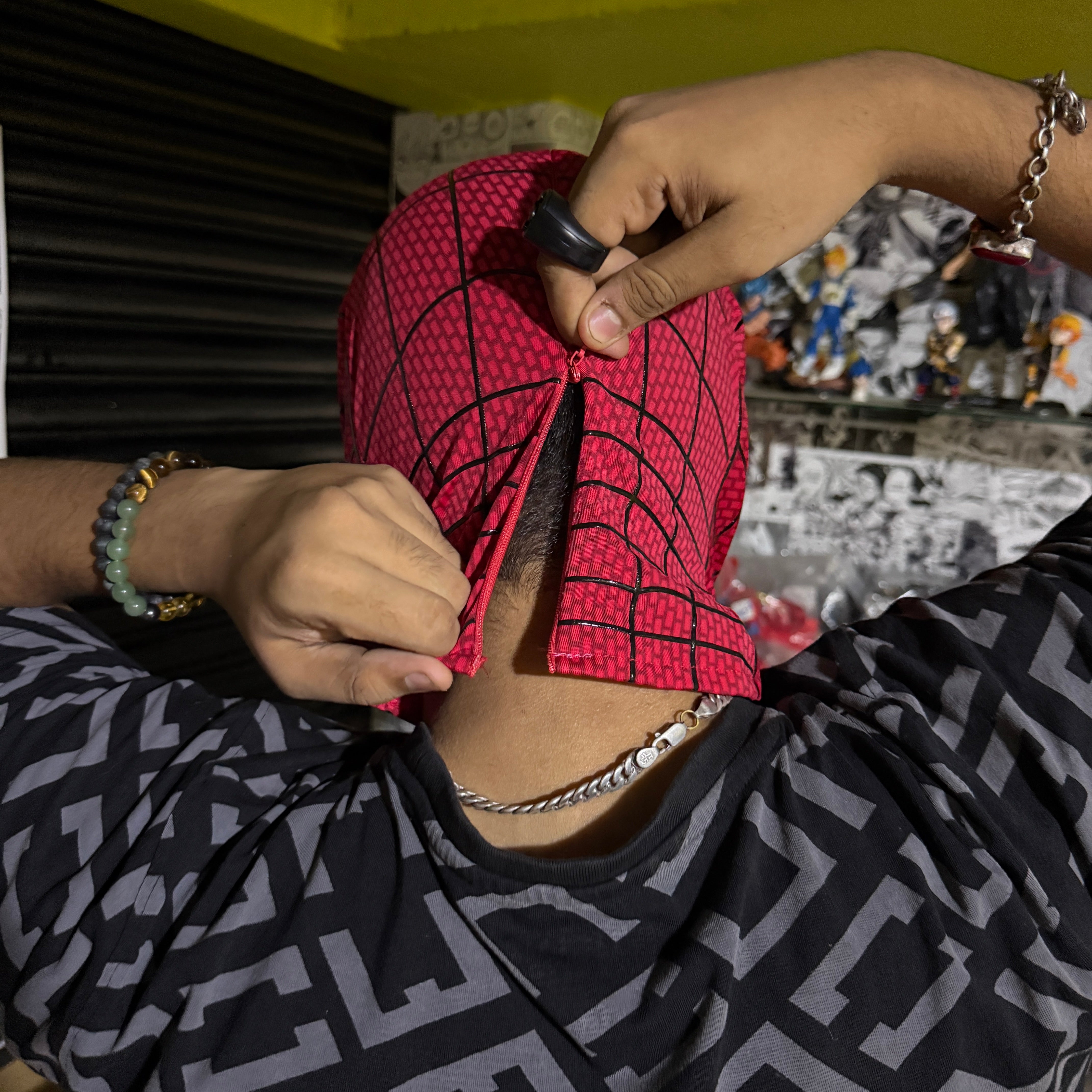 3D The Amazing Spider-Man Rubber Texture RED Cosplay Mask with Remote-Controlled Blinking LED Eyes || Breathable Material, Unisex || MARVEL
