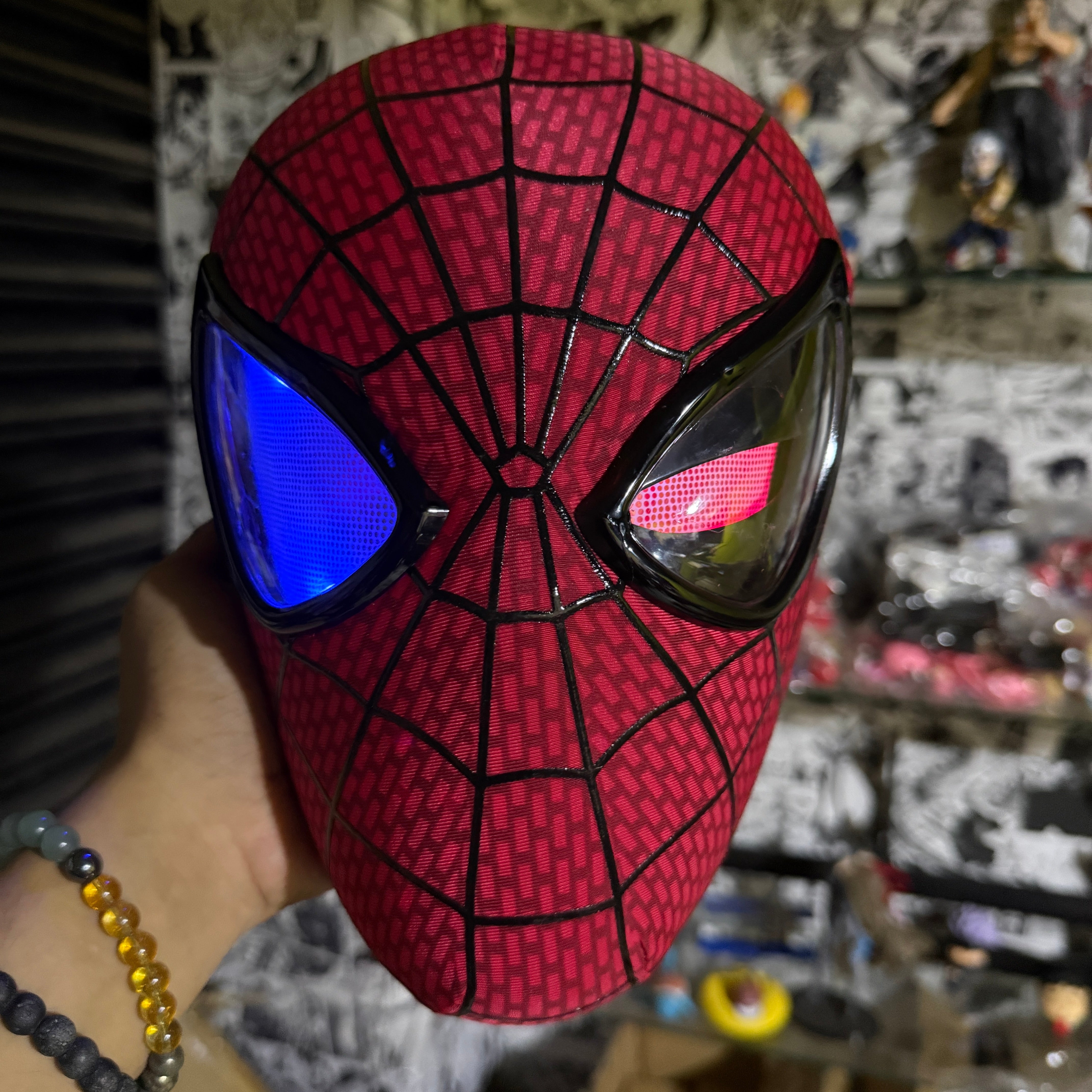 3D The Amazing Spider-Man Rubber Texture RED Cosplay Mask with Remote-Controlled Blinking LED Eyes || Breathable Material, Unisex || MARVEL