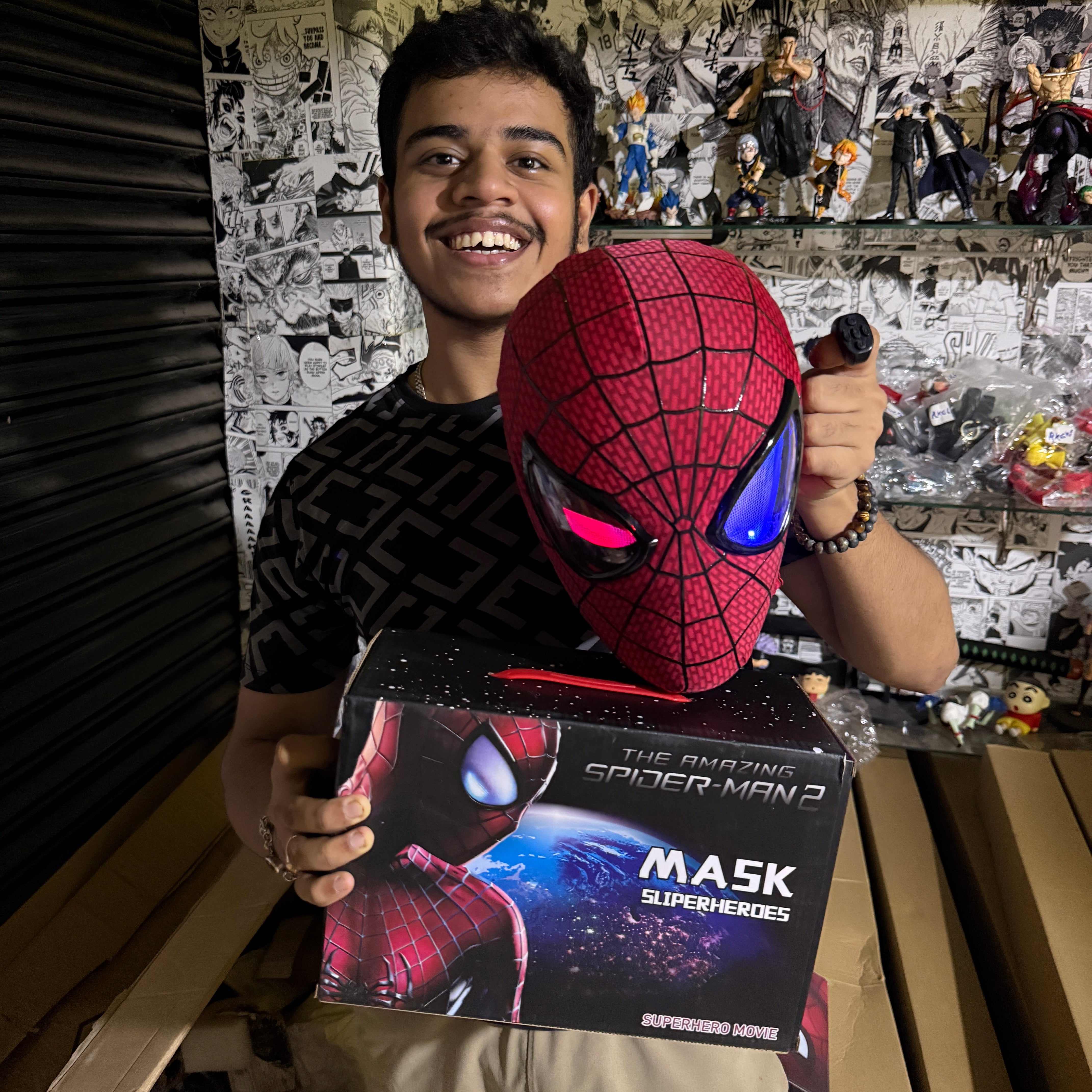 3D The Amazing Spider-Man Rubber Texture RED Cosplay Mask with Remote-Controlled Blinking LED Eyes || Breathable Material, Unisex || MARVEL