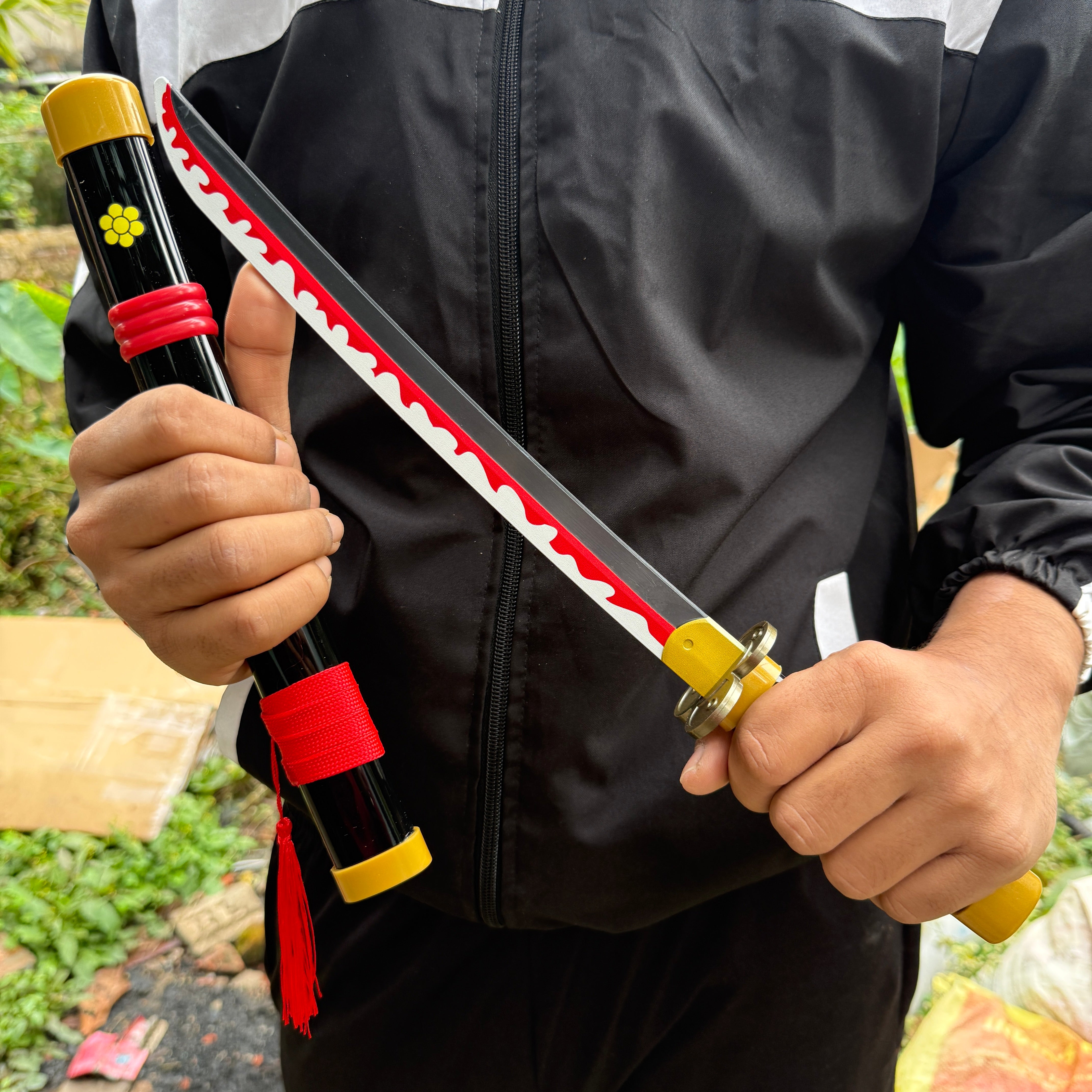 Roronoa Zoro Black Enma Cosplay Replica Medium Size Wooden Katana With FREE Stand [42 CM] || ONE PIECE