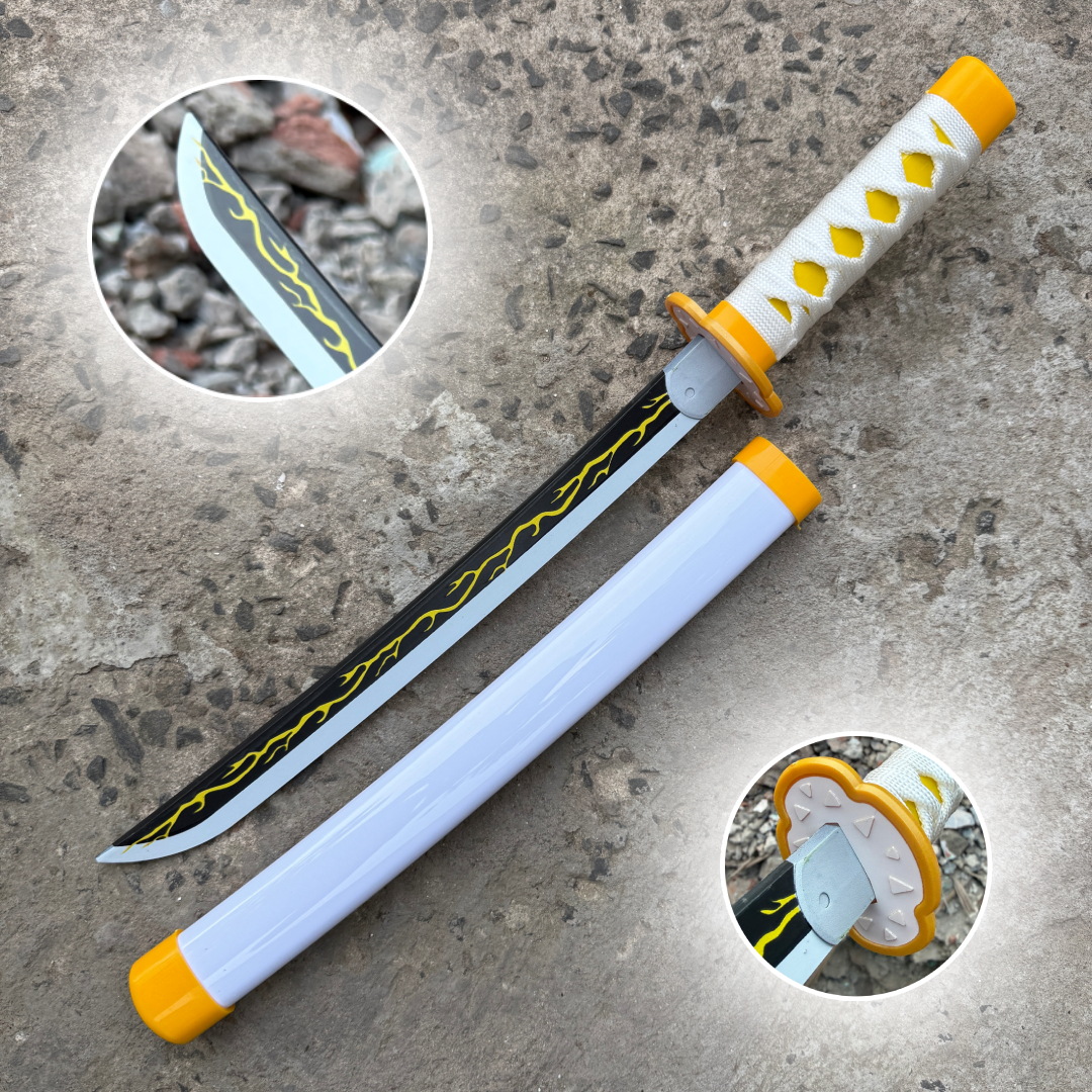 Zenitsu Agatsuma Cosplay Replica Medium Size Wooden Katana With Free Stand [42 CM] || DEMON SLAYER