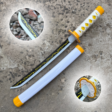Zenitsu Agatsuma Cosplay Replica Medium Size Wooden Katana With Free Stand [42 CM] || DEMON SLAYER