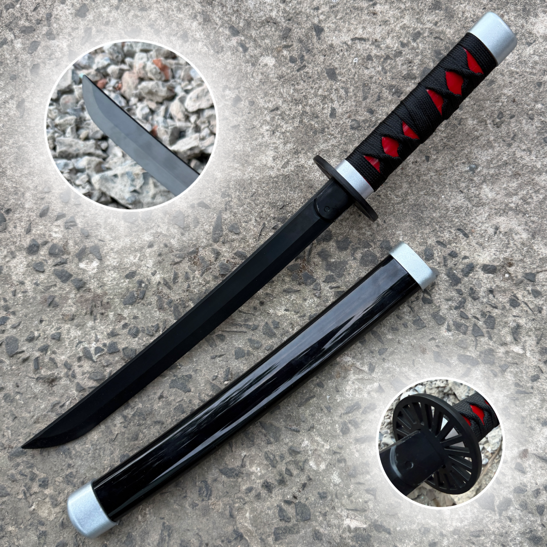 Tanjiro Kamado Black Cosplay Replica Medium Size Wooden Katana With Free Stand [42 CM] || DEMON SLAYER