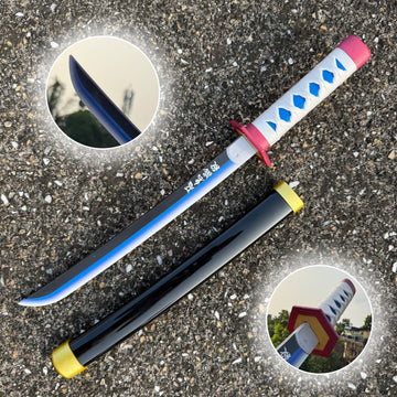 Demon Slayer Giyu Tomioka Nichirin Cosplay Replica Medium Size Wooden Katana With Free Stand [42 CM] || DEMON SLAYER