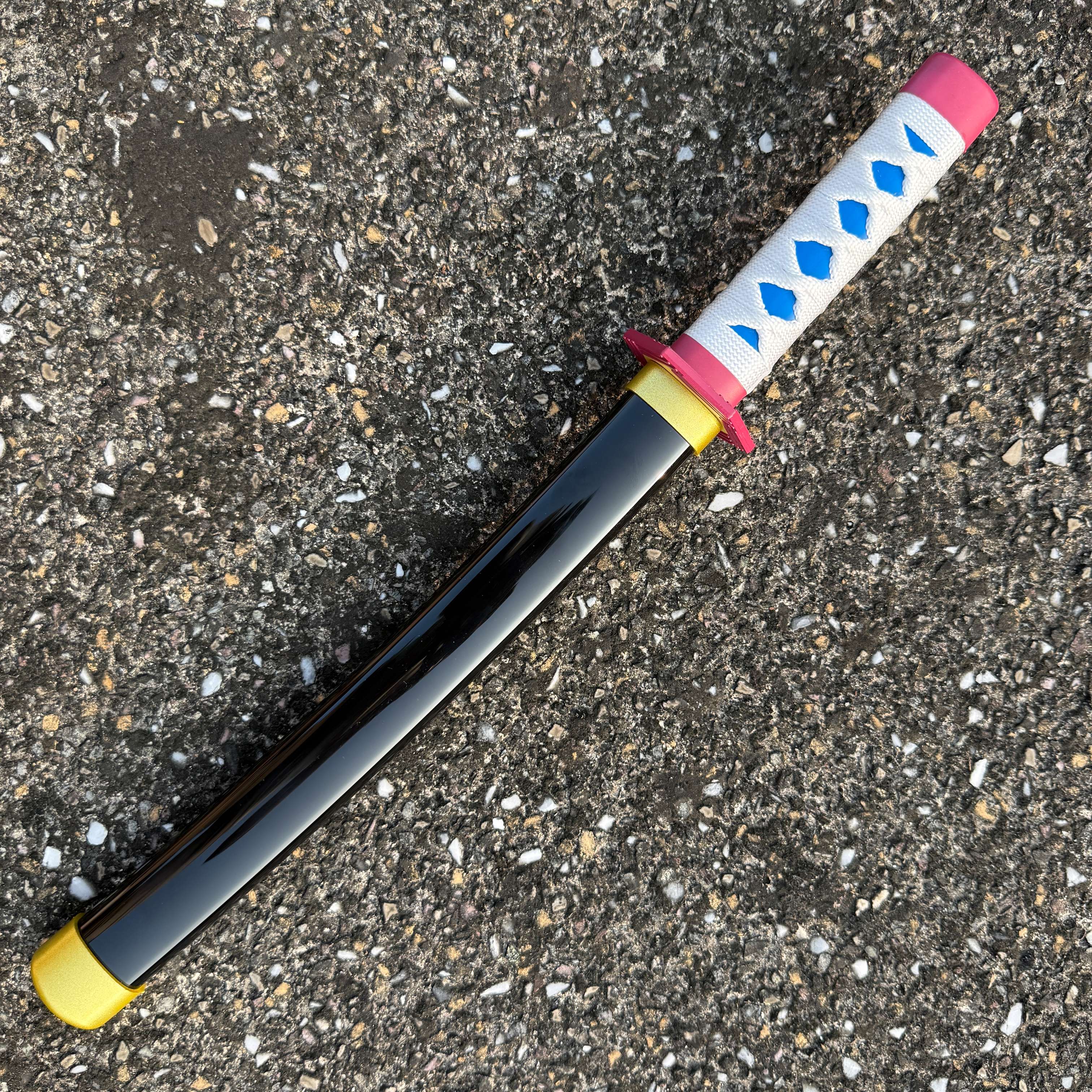 Demon Slayer Giyu Tomioka Nichirin Cosplay Replica Medium Size Wooden Katana With Free Stand [42 CM] || DEMON SLAYER