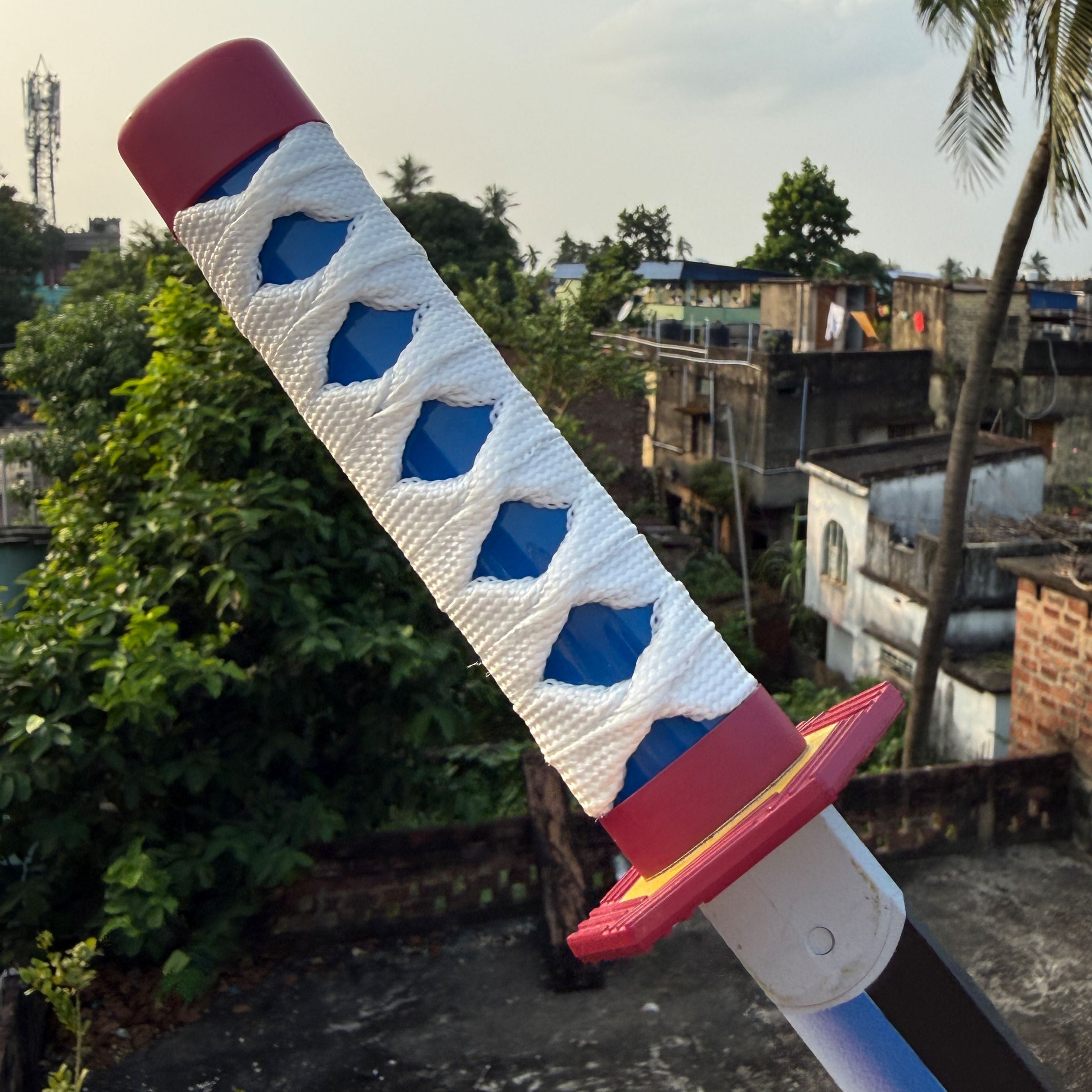 Demon Slayer Giyu Tomioka Nichirin Cosplay Replica Medium Size Wooden Katana With Free Stand [42 CM] || DEMON SLAYER