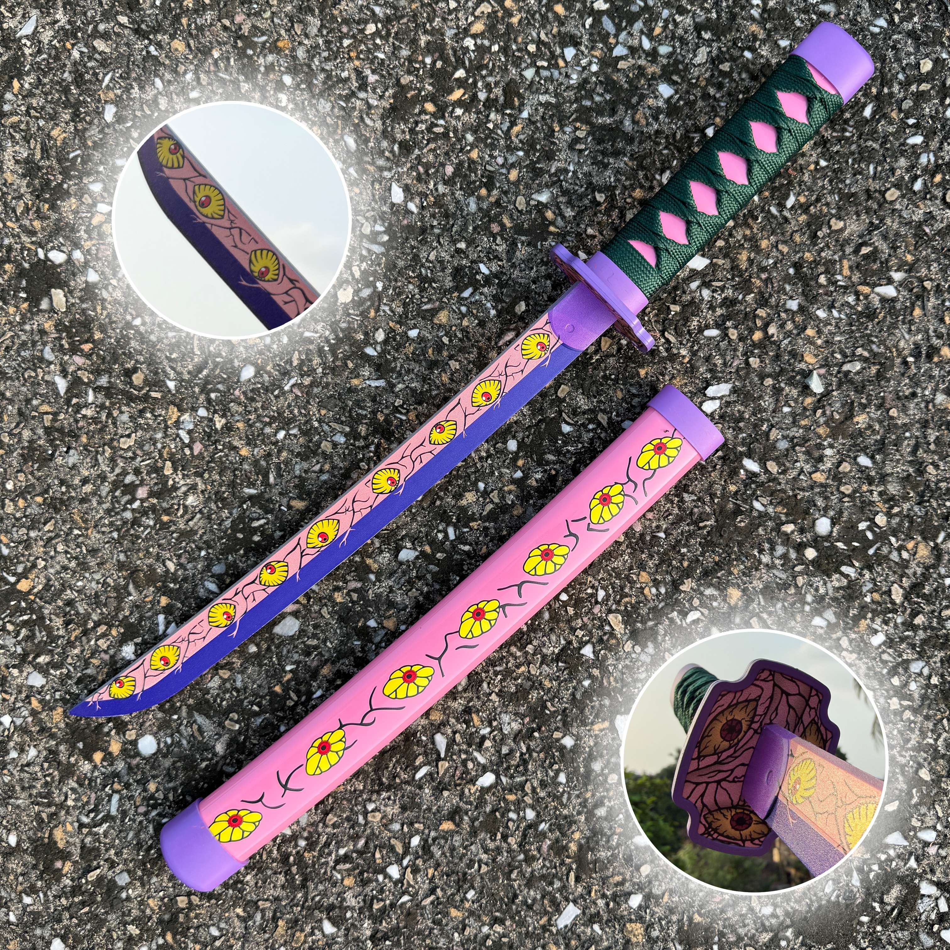 Demon Slayer Kokushibou Cosplay Replica Medium Size Wooden Katana With Free Stand [42 CM] || DEMON SLAYER