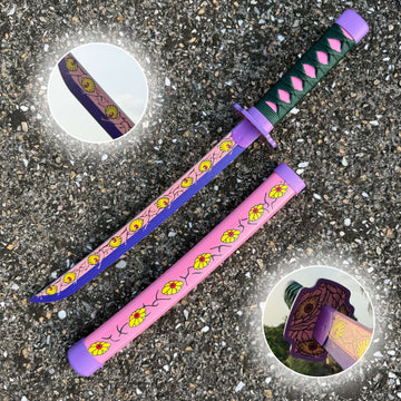 Demon Slayer Kokushibou Cosplay Replica Medium Size Wooden Katana With Free Stand [42 CM] || DEMON SLAYER