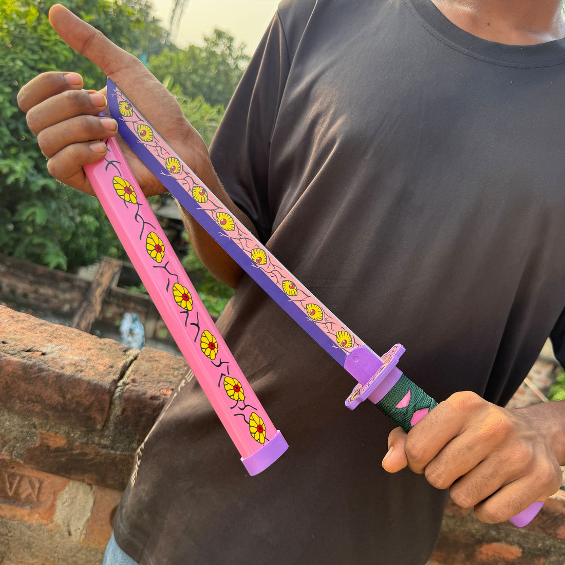 Demon Slayer Kokushibou Cosplay Replica Medium Size Wooden Katana With Free Stand [42 CM] || DEMON SLAYER