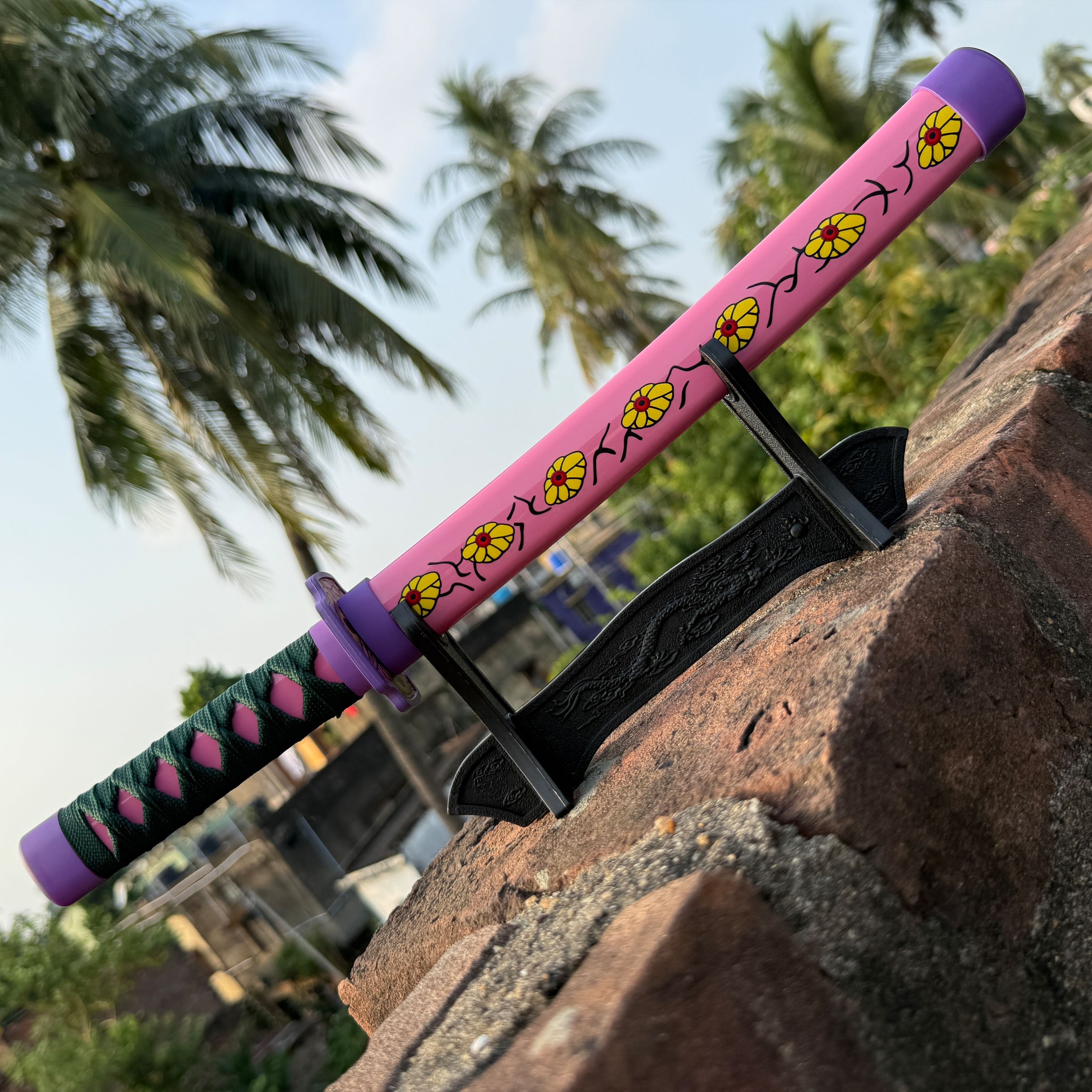 Demon Slayer Kokushibou Cosplay Replica Medium Size Wooden Katana With Free Stand [42 CM] || DEMON SLAYER