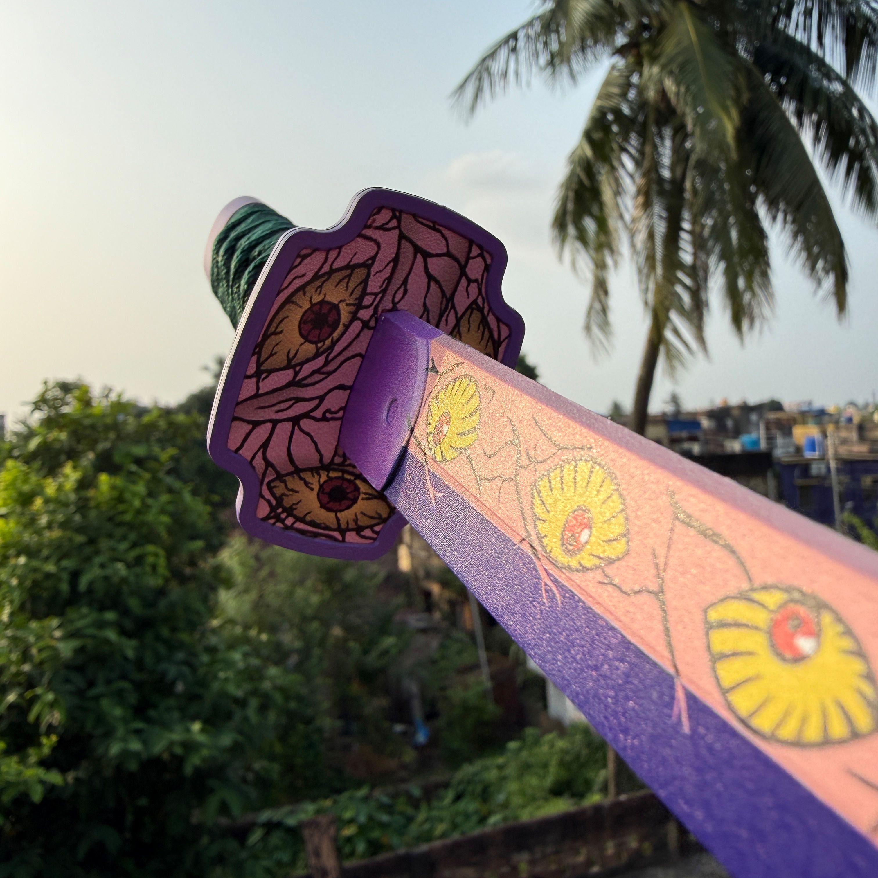 Demon Slayer Kokushibou Cosplay Replica Medium Size Wooden Katana With Free Stand [42 CM] || DEMON SLAYER