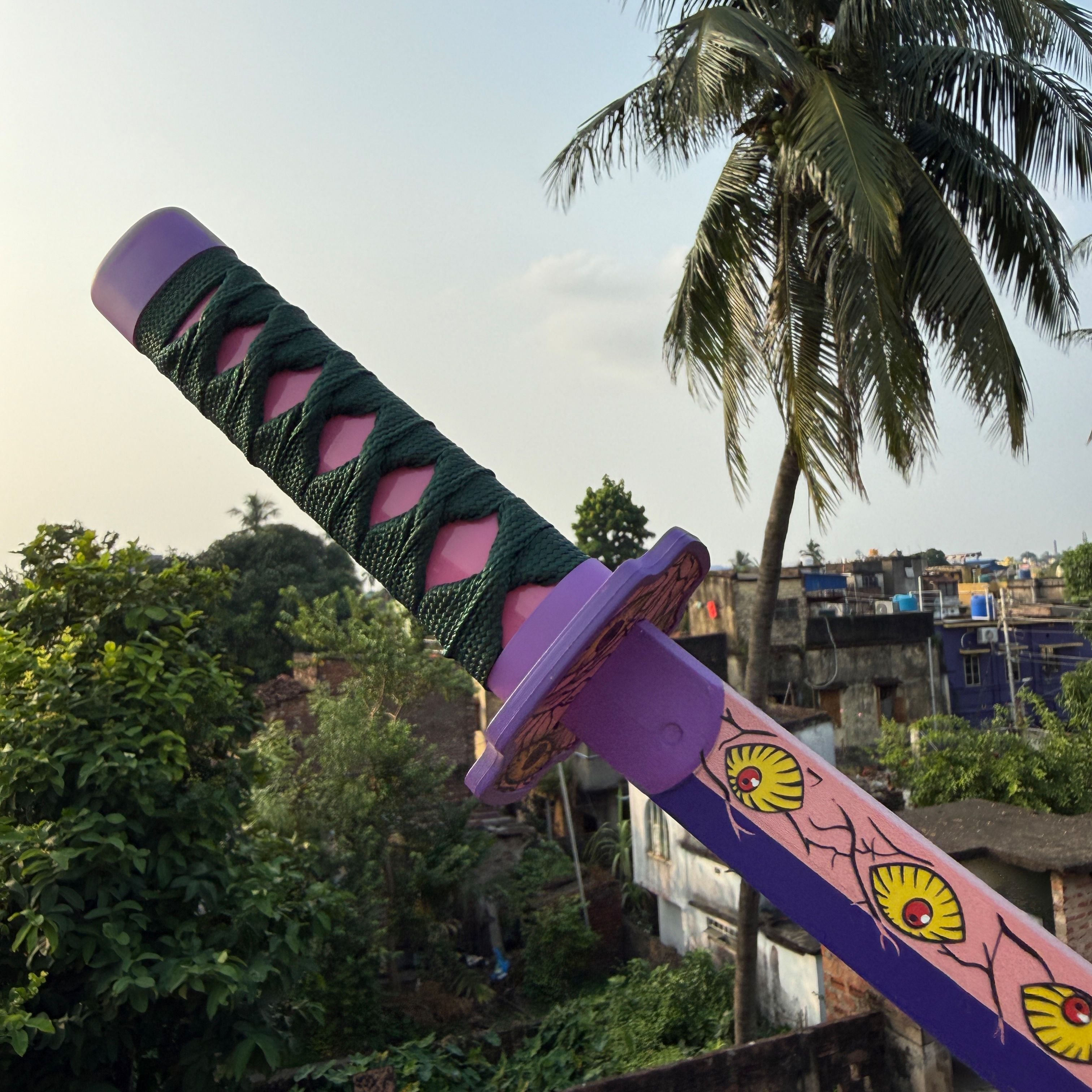 Demon Slayer Kokushibou Cosplay Replica Medium Size Wooden Katana With Free Stand [42 CM] || DEMON SLAYER