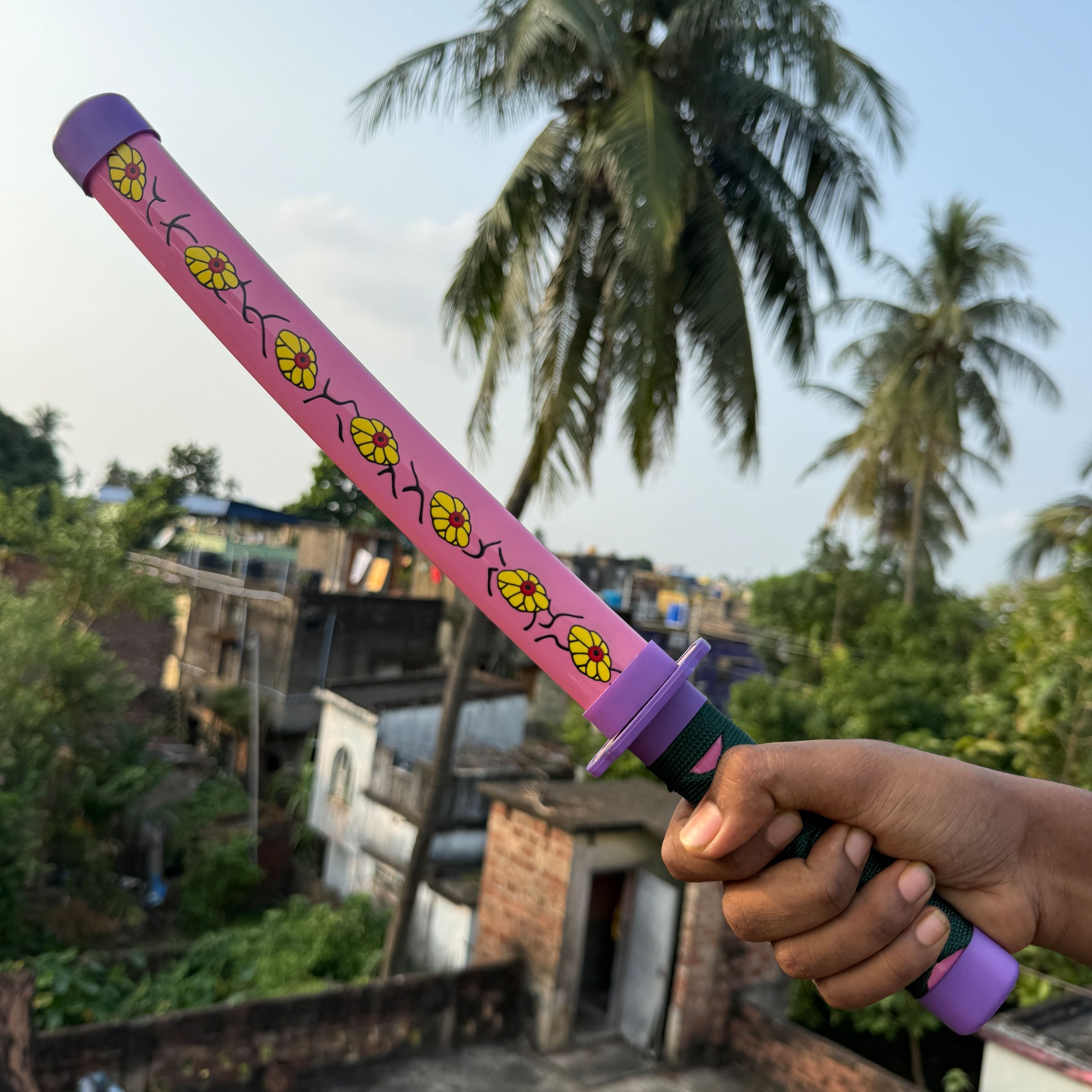 Demon Slayer Kokushibou Cosplay Replica Medium Size Wooden Katana With Free Stand [42 CM] || DEMON SLAYER