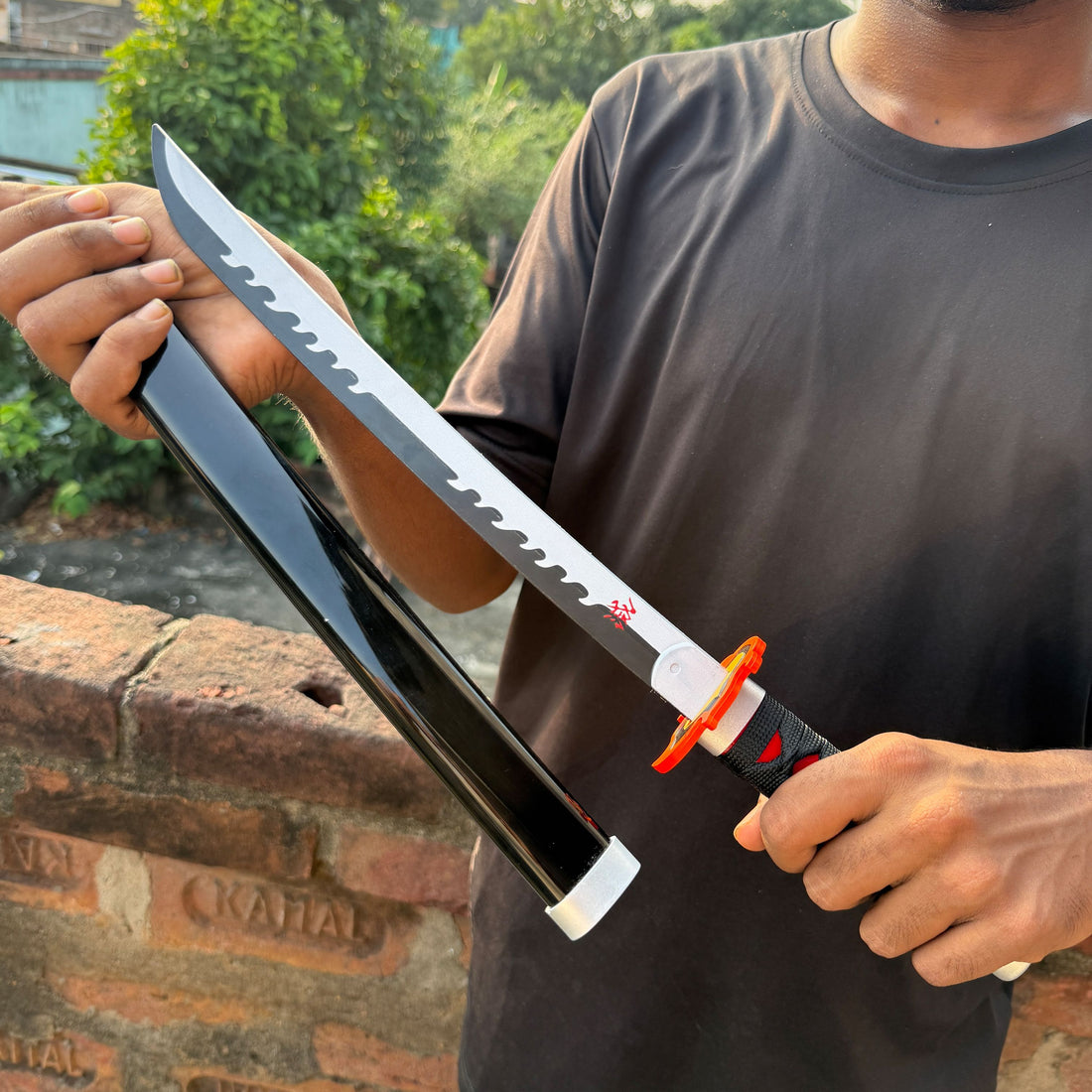 Demon Slayer Tanjiro Kamado Cosplay Replica Medium Size Wooden Katana With Free Stand [42 CM] || DEMON SLAYER