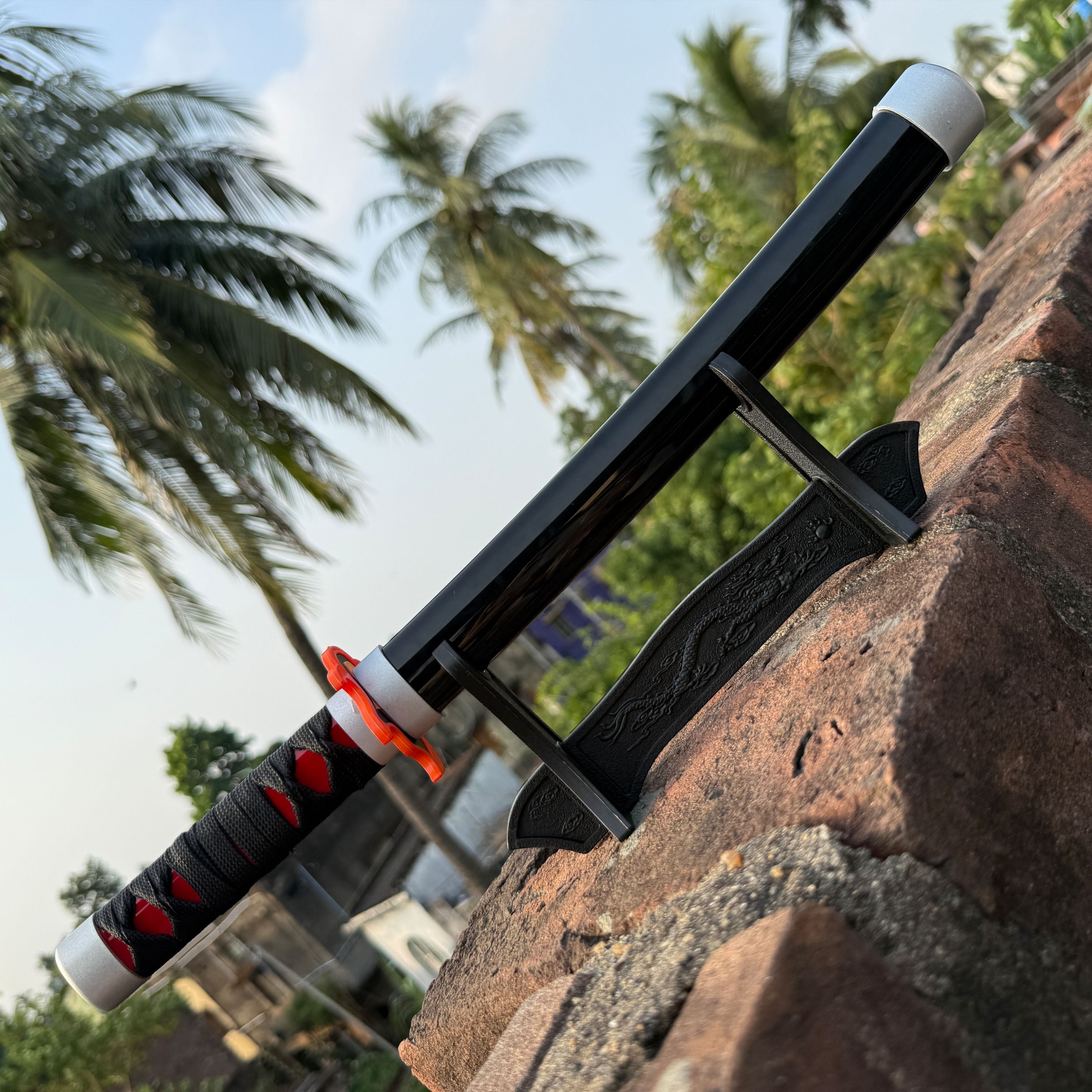 Demon Slayer Tanjiro Kamado Cosplay Replica Medium Size Wooden Katana With Free Stand [42 CM] || DEMON SLAYER