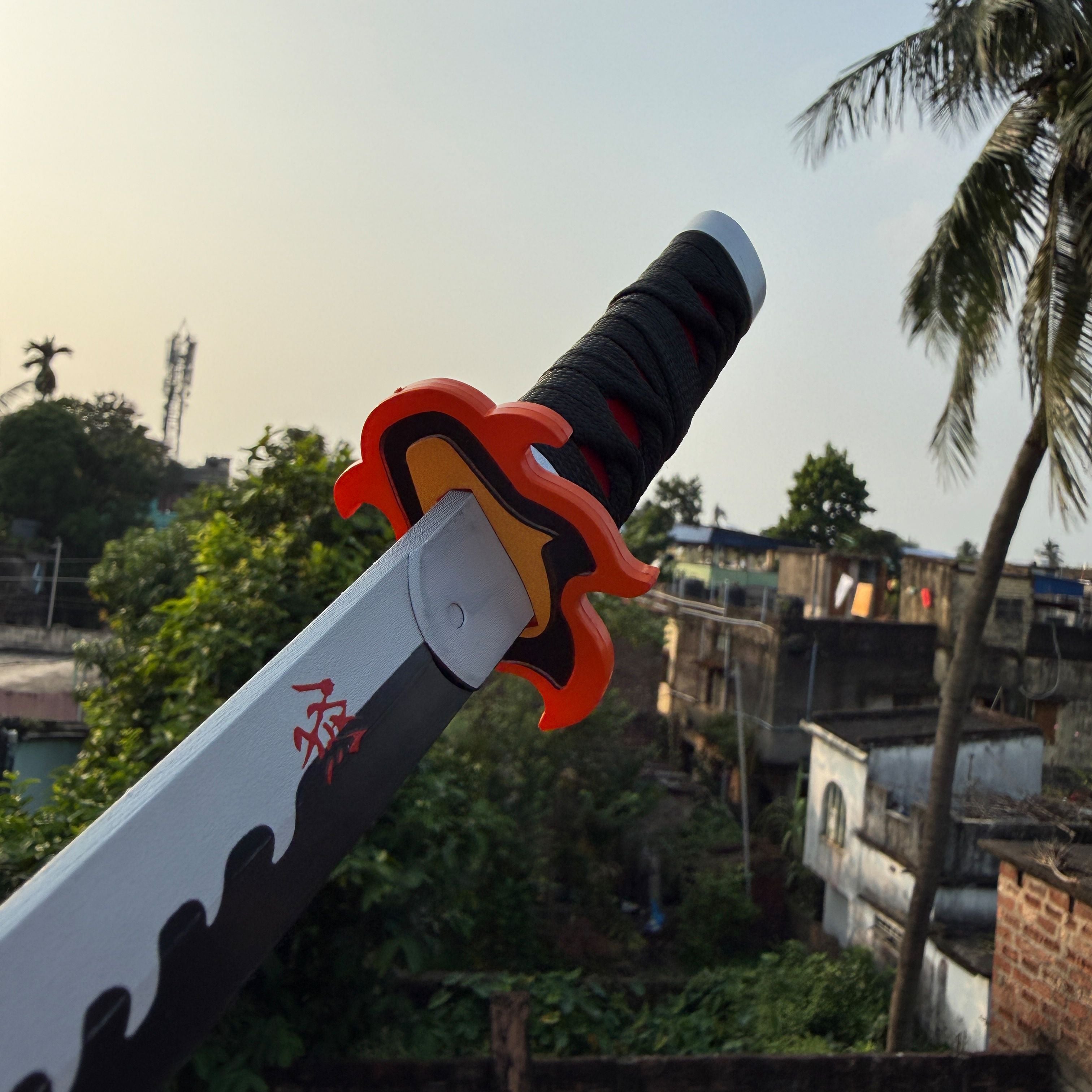 Demon Slayer Tanjiro Kamado Cosplay Replica Medium Size Wooden Katana With Free Stand [42 CM] || DEMON SLAYER