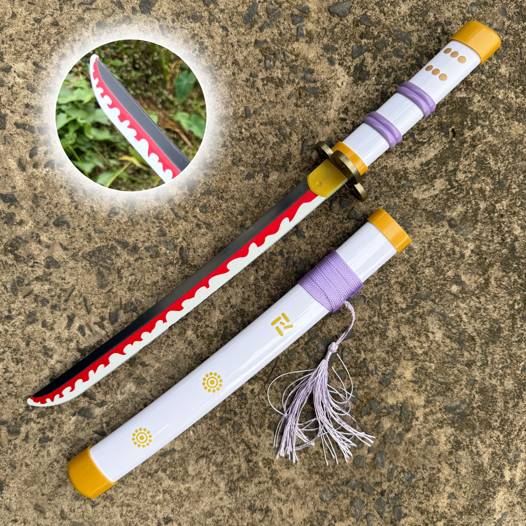Roronoa Zoro White Enma Cosplay Replica Medium Size Wooden Katana With FREE Stand [42 CM] || ONE PIECE