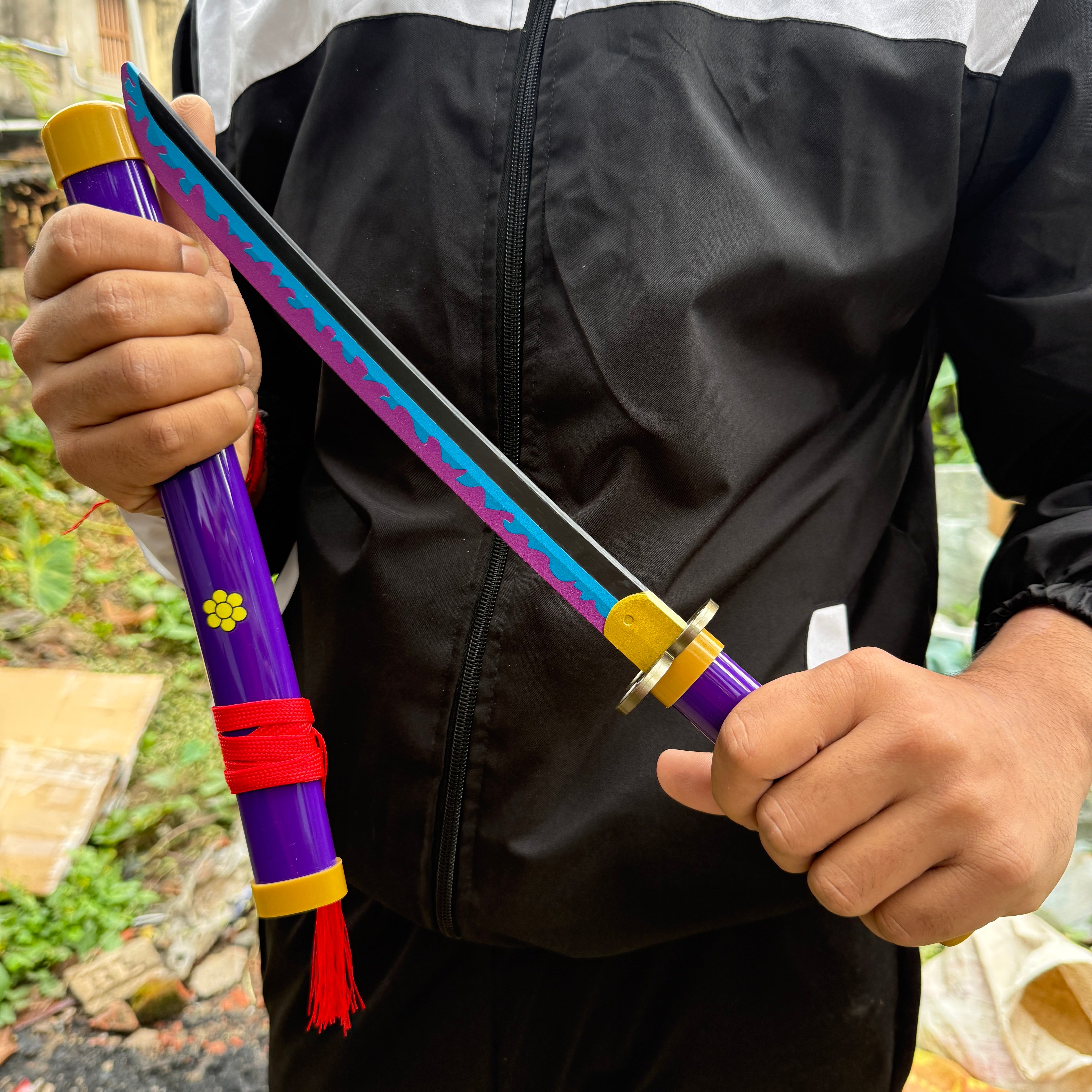 Roronoa Zoro Purple Enma Cosplay Replica Medium Size Wooden Katana With FREE Stand [42 CM] || ONE PIECE