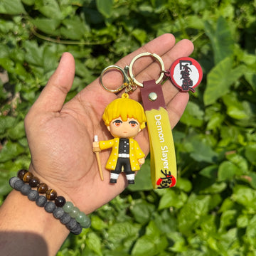 Demon Slayer Zenitsu Agatsuma Action Figures 3D Rubber Keychain keyring || DEMON SLAYER