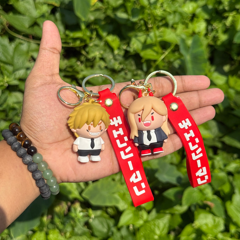 Chainsaw Man Man Denji & Power Action Figures 3D Rubber Keyring Pair keyring || CHAINSAW MAN