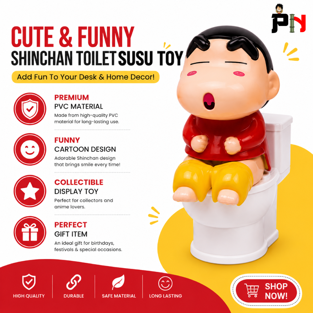 Shinchan Toilet Sitting Figure Toy – Funny Anime PVC Desktop Decor & Water Spray Gag Toy || TRENDIG TOY