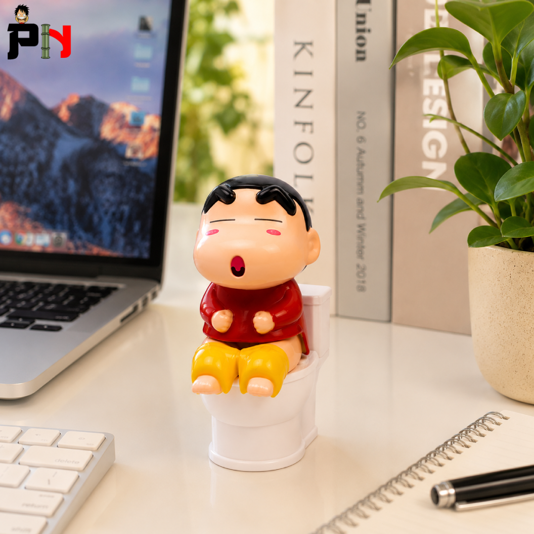 Shinchan Toilet Sitting Figure Toy – Funny Anime PVC Desktop Decor & Water Spray Gag Toy || TRENDIG TOY