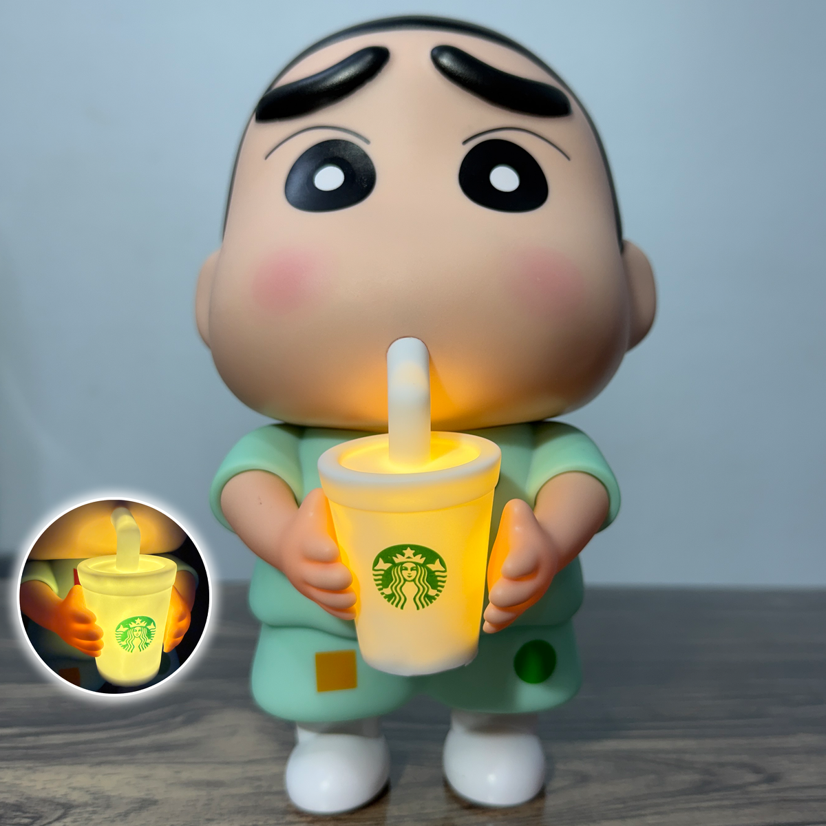 Cute Cartoon Boy LED Night Lamp with Glowing Drink Cup ( 22 CM ), Decorative Table Light for Bedroom, Kids Room, Desk & Gift [ Green ]