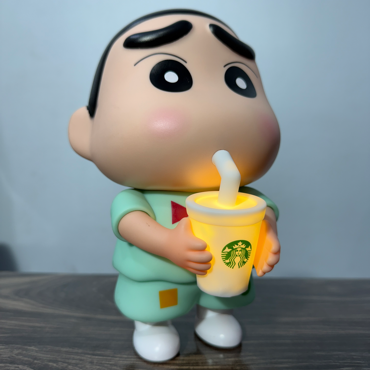 Cute Cartoon Boy LED Night Lamp with Glowing Drink Cup ( 22 CM ), Decorative Table Light for Bedroom, Kids Room, Desk & Gift [ Green ]