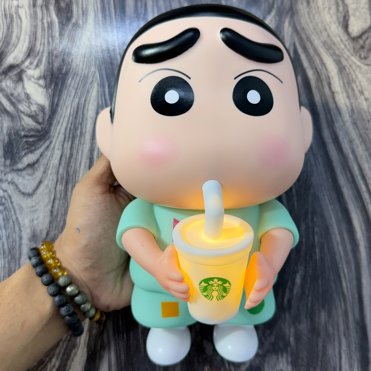 Cute Cartoon Boy LED Night Lamp with Glowing Drink Cup ( 22 CM ), Decorative Table Light for Bedroom, Kids Room, Desk & Gift [ Green ]
