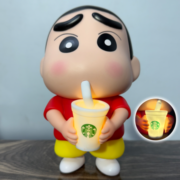 Cute Cartoon Boy LED Night Lamp with Glowing Drink Cup ( 22 CM ), Decorative Table Light for Bedroom, Kids Room, Desk & Gift [ Red ] ]
