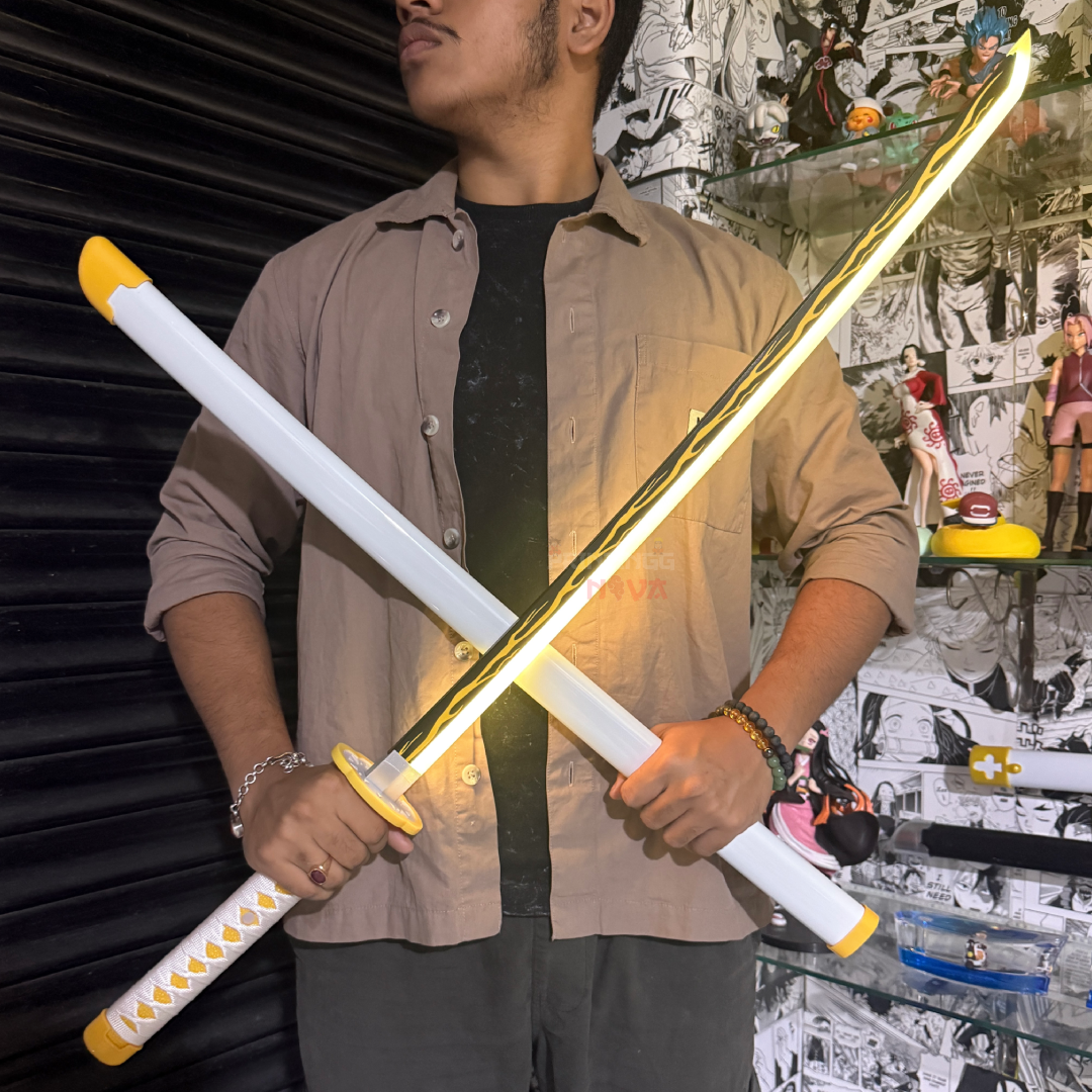 *SMOKE LED* Demon Slayer Zenitsu Agatsuma LED Cosplay Replica Limited Edition Premium Life Size Smoke Led Wooden Katana [104 CM] ||  DEMON SLAYER