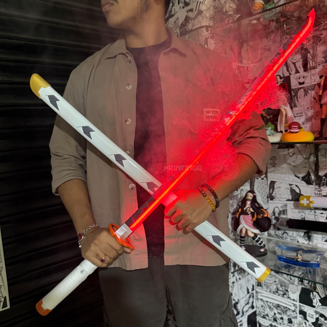 *SMOKE LED* Demon Slayer Rengoku LED Cosplay Replica Limited Edition Premium Life Size Smoke Led Wooden Katana [104 CM] ||  DEMON SLAYER