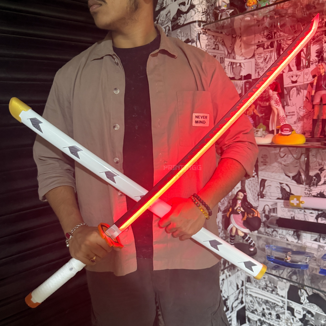 *SMOKE LED* Demon Slayer Rengoku LED Cosplay Replica Limited Edition Premium Life Size Smoke Led Wooden Katana [104 CM] ||  DEMON SLAYER