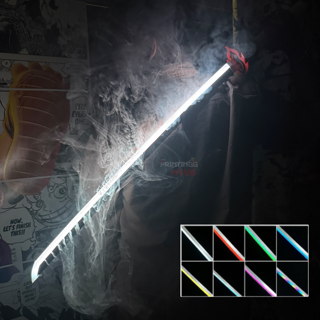*SMOKE LED* Demon Slayer Rengoku LED Cosplay Replica Limited Edition Premium Life Size Smoke Led Wooden Katana [104 CM] ||  DEMON SLAYER