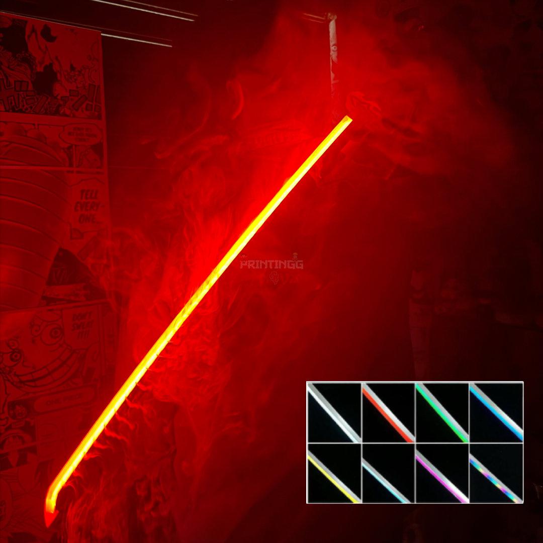 *SMOKE LED* Demon Slayer Tanjiro Fire Silver V2 LED Cosplay Replica Limited Edition Premium Life Size Smoke Led Wooden Katana [104 CM] ||  DEMON SLAYER