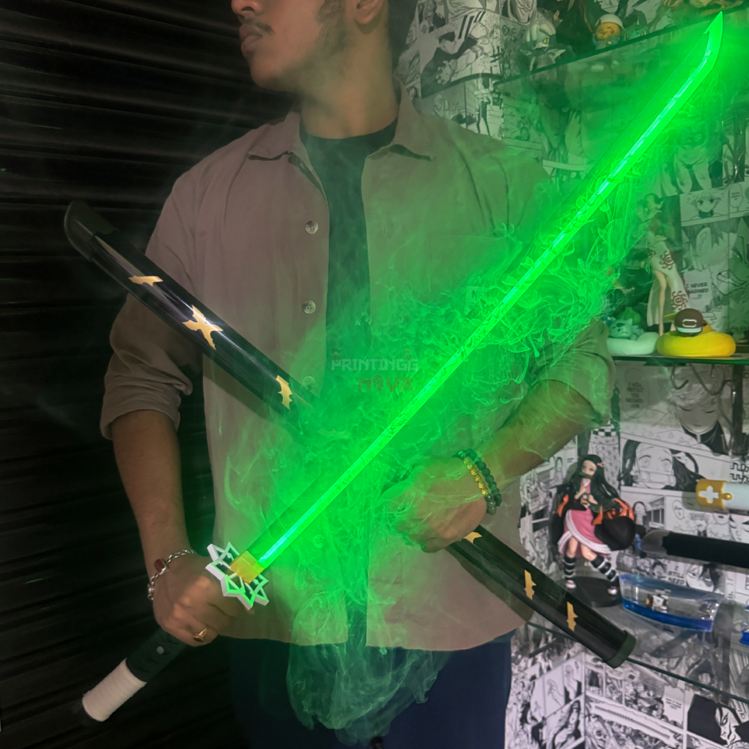 *SMOKE LED* Demon Slayer Sanemi Shinazugawa Cosplay Replica Limited Edition Premium Life Size Smoke Led Wooden Katana [104 CM] ||  DEMON SLAYER