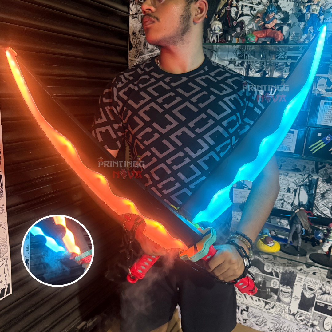 *SMOKE LED* Demon Slayer Tengen Uzui 7-Color LED Cosplay Replica Limited Edition Premium Life Size Smoke Led Katana PACK OF 2 [104 CM] ||  DEMON SLAYER