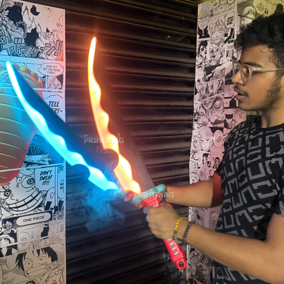 *SMOKE LED* Demon Slayer Tengen Uzui 7-Color LED Cosplay Replica Limited Edition Premium Life Size Smoke Led Katana PACK OF 2 [104 CM] ||  DEMON SLAYER