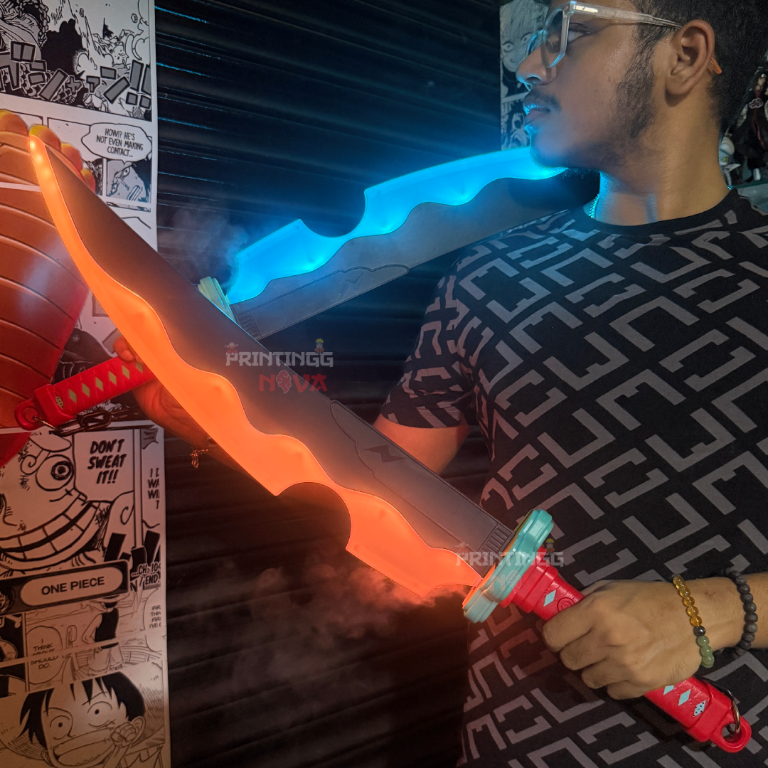 *SMOKE LED* Demon Slayer Tengen Uzui 7-Color LED Cosplay Replica Limited Edition Premium Life Size Smoke Led Katana PACK OF 2 [104 CM] ||  DEMON SLAYER