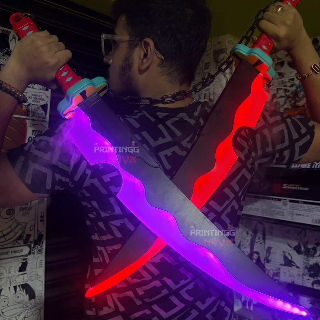 *SMOKE LED* Demon Slayer Tengen Uzui 7-Color LED Cosplay Replica Limited Edition Premium Life Size Smoke Led Katana PACK OF 2 [104 CM] ||  DEMON SLAYER