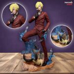 Sanji Fighting Pose With Blue Flames Base & Red Dress PVC Action figure [25 cm] || ONE PIECE