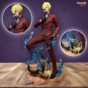 Sanji Fighting Pose With Blue Flames Base & Red Dress PVC Action figure [25 cm] || ONE PIECE