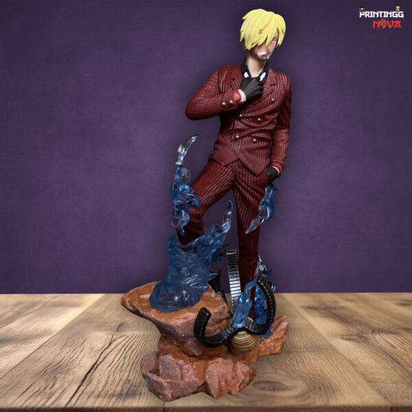 Sanji Fighting Pose With Blue Flames Base & Red Dress PVC Action figure [25 cm] || ONE PIECE - Image 9