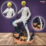 Sanji Fighting Pose With Blue Flames Base & White Dress PVC Action figure [25 cm] || ONE PIECE