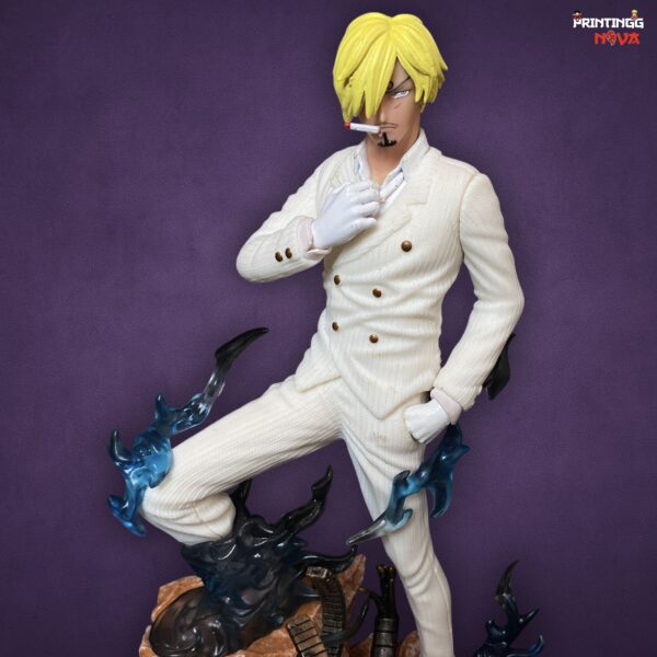Sanji Fighting Pose With Blue Flames Base & White Dress PVC Action figure [25 cm] || ONE PIECE - Image 2