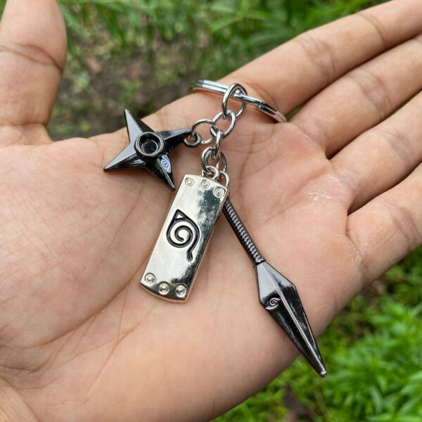 Naruto Kunai x Shuriken Keychain & Leaf Village Logo [9 CM] Metal Keychain Keyring || NARUTO - Image 1