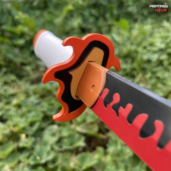 Rengoku Cosplay Replica Medium Size Wooden Katana With Free Stand [42 CM] || DEMON SLAYER - Image 6
